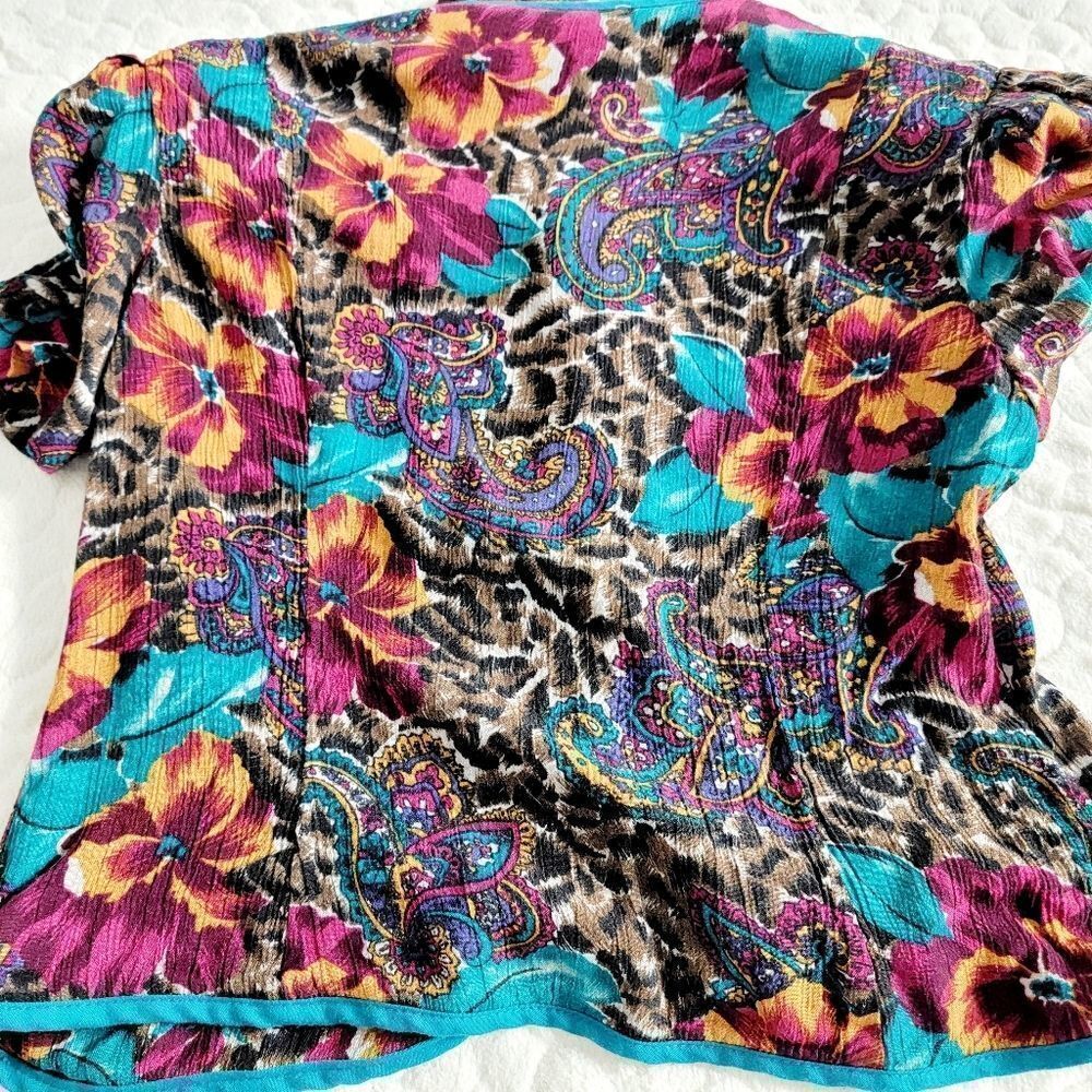 Vintage 1970s blouse button paisley floral leopard print 6 8 - Picture 11 of 11